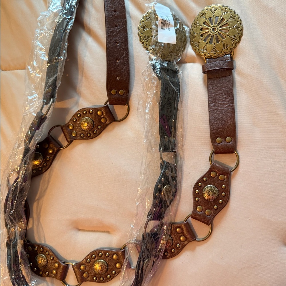 Boho Leather Belts with Ornate Gold Medallions